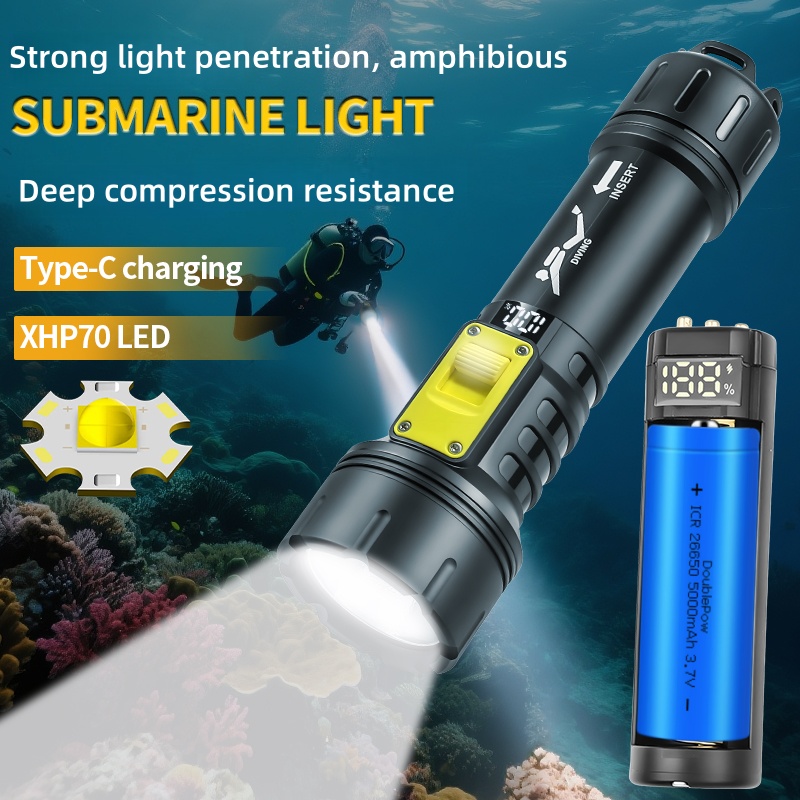Fishing Boat Cover - 新しい XHP70 ダイビング懐中電灯 IPX8 防水デジタル充電ケースデュアルユース水中陸高輝度懐中電灯